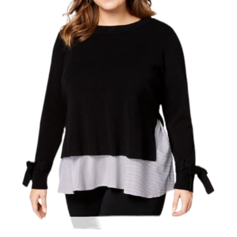 NWT INC Womens Black Long Sleeve with Bows Neck Casual Sweater Plus 1X